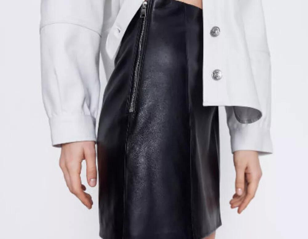 Lambskin Leather Unique Black Women Designer Slim Fit Skirt Sexy 100% Genuine