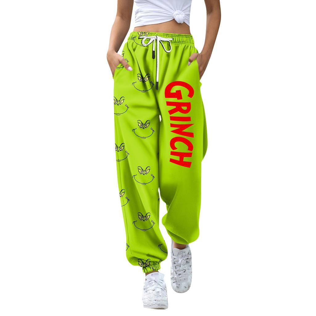 Женские модные рождественские свободные однотонные повседневные спортивные брюки с завязками на талии