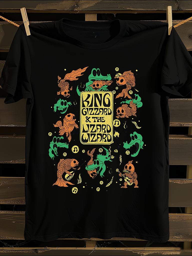 King Gizzard & The Lizard Wizard Rock Graphic T-Shirt Mens Tshirt Womens Tshirts with Letters Print Short Sleeves T-Shirt Casual Street Tee Shirt Top