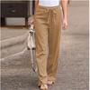 Summer Elastic Waist Pure Color Cotton Linen Wide Leg Pants, Loose Trousers Female