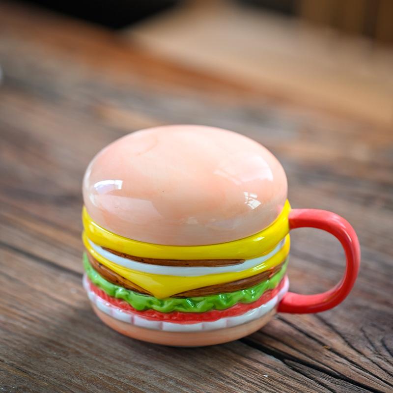 Hamburger With Lid High Value Ceramic Cup Home Office Water Cup Personalized Milk Breakfast Cup Coffee Cup