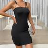 Women Summer Strap Solid Color Backless Above Knee Length Party Pencil Dress