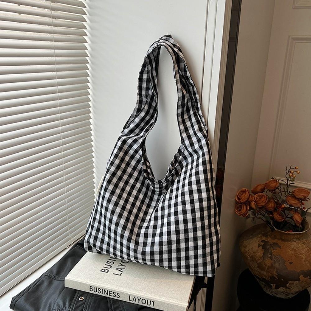 Large Capacity Single Shoulder Bag Lightweight Women's Handbag Plaid Underarm Bags  Spring Summer