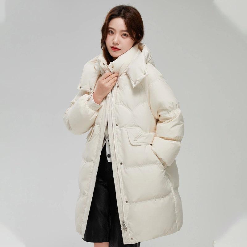 Down Jacket Women's Medium and Long 2025 New Fashion Versatile Loose Casual Thickened White Duck Down Jacket