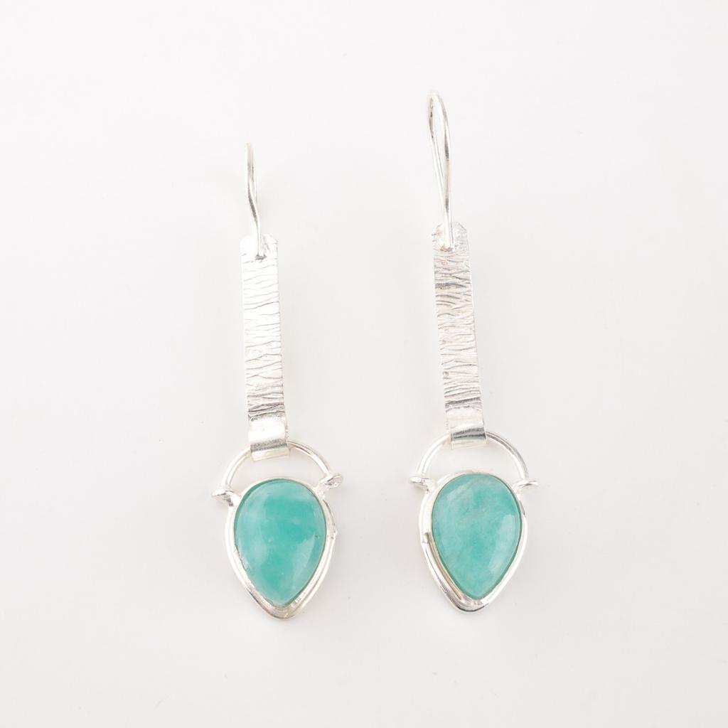 Амазонит Драгоценный камень 925 Стерлинговое серебро Ручная работа Серьги 2,3" Подарок на годовщину EE-166-23