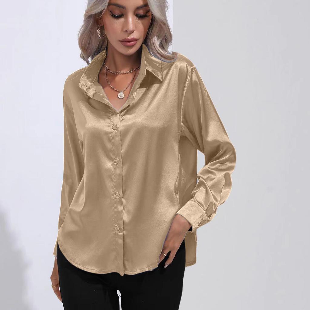 Женская простая блузка, весенний новый кардиган с V-образным вырезом, свободная рубашка с длинным рукавом и пуговицами