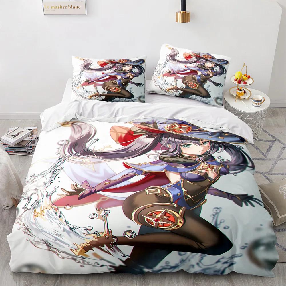 Game Genshin Impact Comforter Bedding Sets Quilt Bed Cover Duvet Cover Pillow Case 2-3 Pieces Sets Kids Adult Size