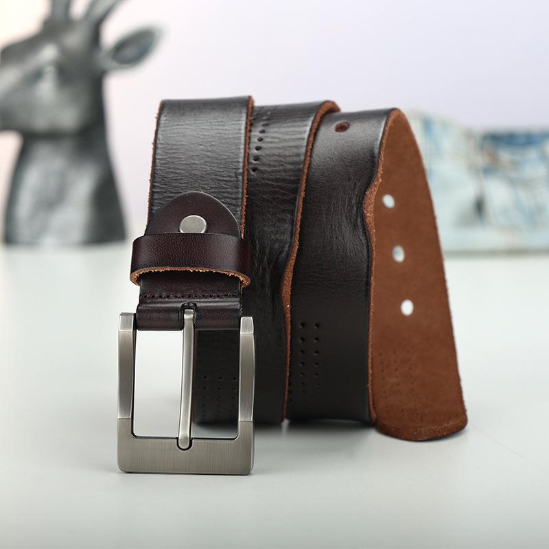 Ремень мужской кожаный с пряжкой-пином из первого слоя кожи, модный, состаренный, повседневный, легкий, с индивидуальностью, мужской трендовый ремень