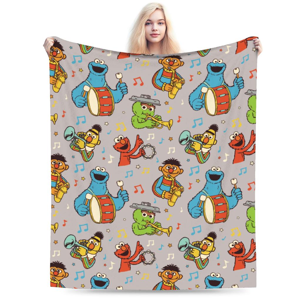 Sesame Street Tango Elmo & Grover Pattern Knitted Blanket Fleece  Warm Throw Blanket for Bed Bed Rug