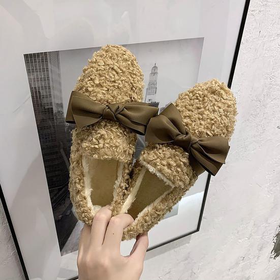 Women Autumn Winter Bowknot Anti-skid Thicken Warm Walking Loafers Shoes