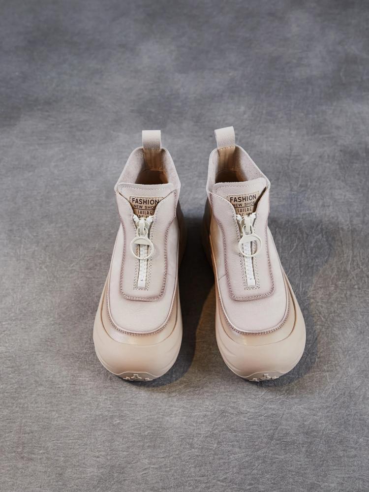 Johnature Ботильоны из натуральной кожи в ретро-стиле на толстой подошве с передней молнией, повседневная обувь на плоской платформе