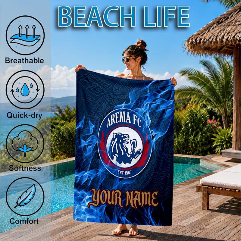 Custom Name Beach Towel Arema football Crest Soft and Quick-drying Beach Towel, Suitable for Travel, Swimming Pool, Gym, Yoga, Gifts