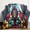 1pc Stained Glass Owl Lightweight Flannel Blanket, Comfortable and Warm Blanket, for Office and Camping Sofa Bed, Livingroom058