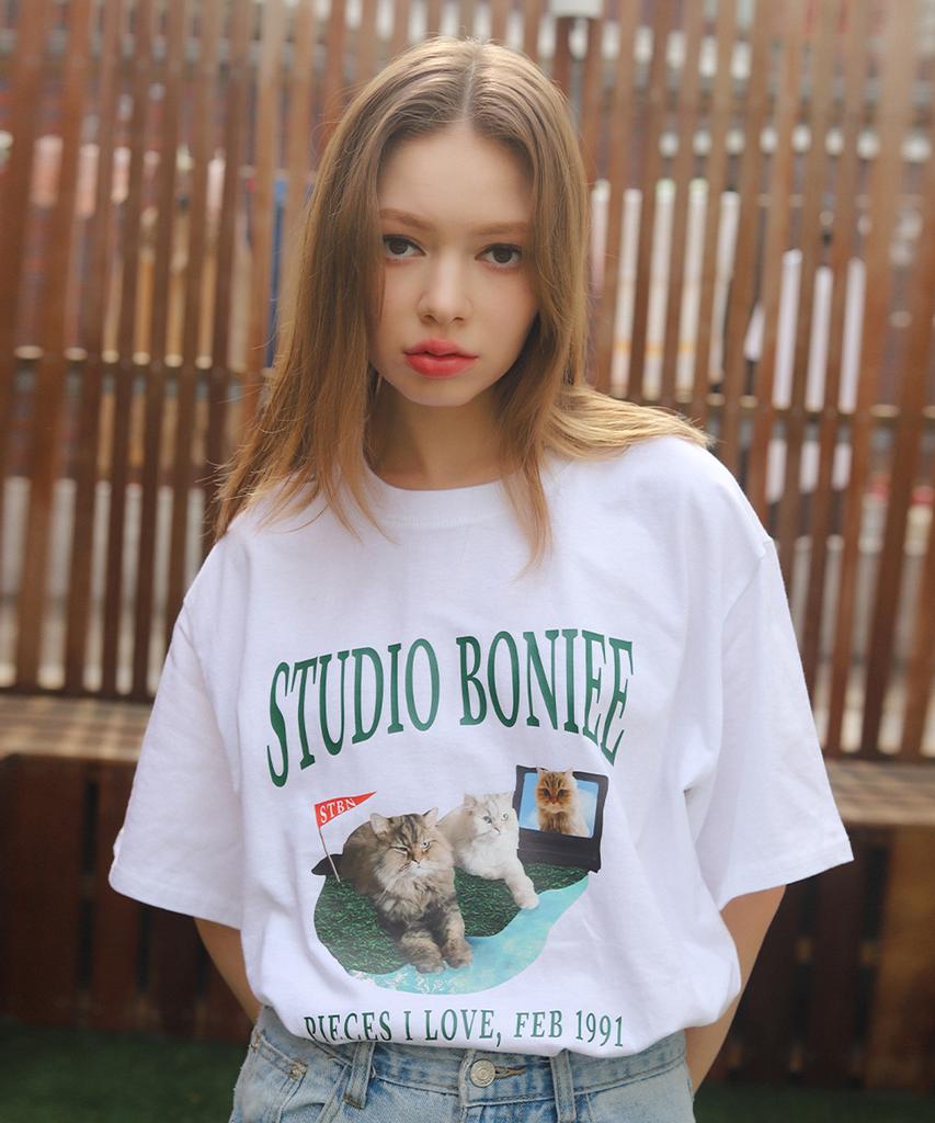 BONIEE Persian Chinchilla Cat Collage Cat Graphic Loose T-Shirt White