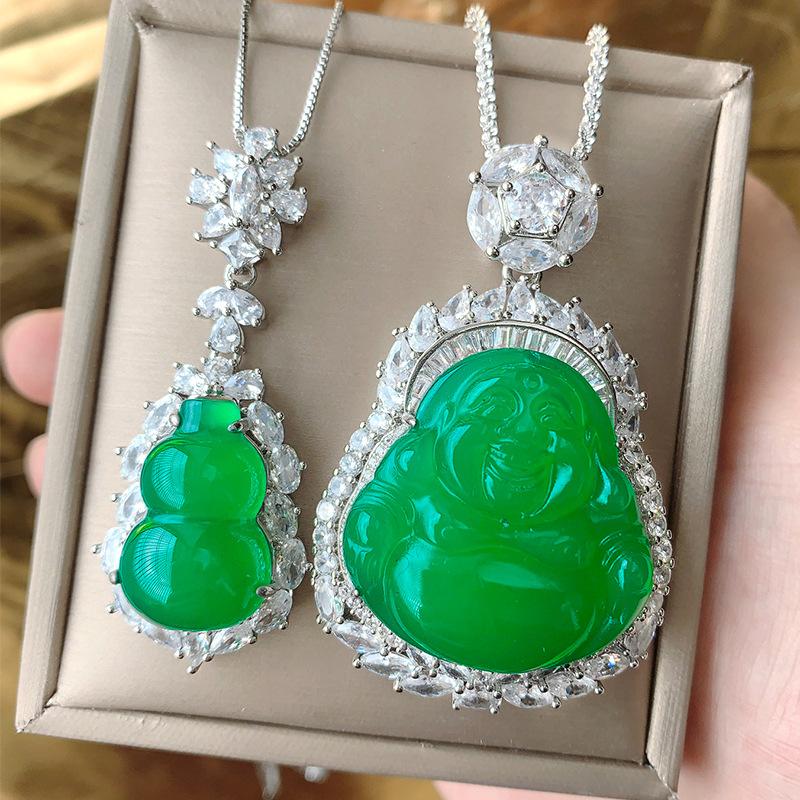 Ювелирные изделия Тыква Будда Гонг Зеленый Халцедон Ожерелье Подвеска Ping An Тыква Будда Майтрейя Ожерелье Халцедон Женщины