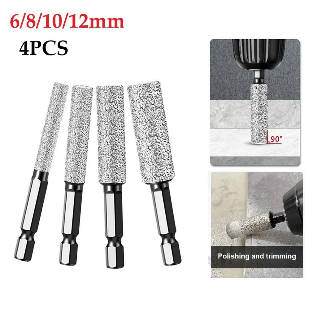 4 шт. Коронка Вакуумная пайка Сухое сверло 6/8/10/12 мм Резак для отверстий Шестигранный хвостовик Шлифовка Обрезка Сверло для сверления плитки, мрамора