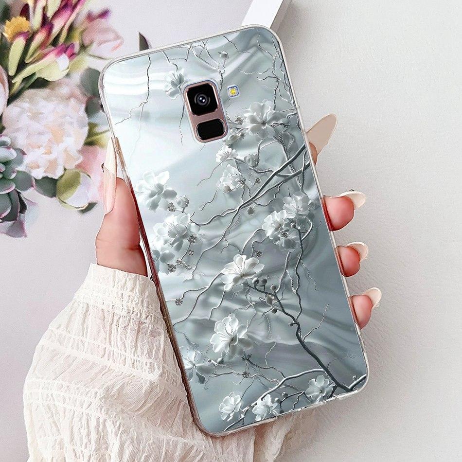 Phone Case For Samsung Galaxy A8+ (2018) SM-A730F / A8 (2018) SM-A530F Elegant Floral Butterfly Soft Silicone TPU Cases