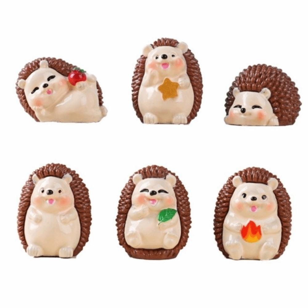 6 pcs Creative Hedgehog Figurines Resin Mini Hedgehog Sculpture Car Interior Decor