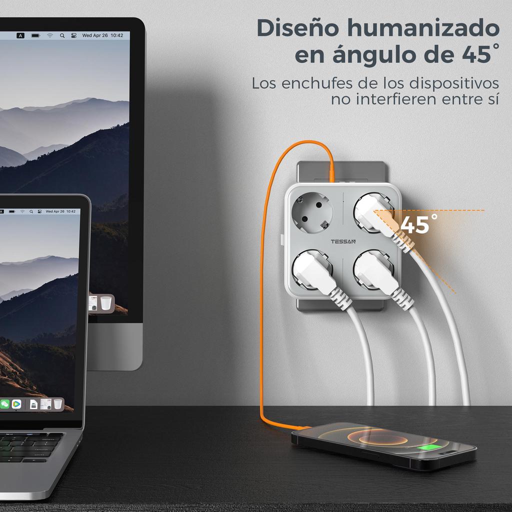 Tessan EU KR Plug Multi Outlets Power Strip with USB Ports Type C Wall Charger Electric Extension Socket Adapter for Home Office