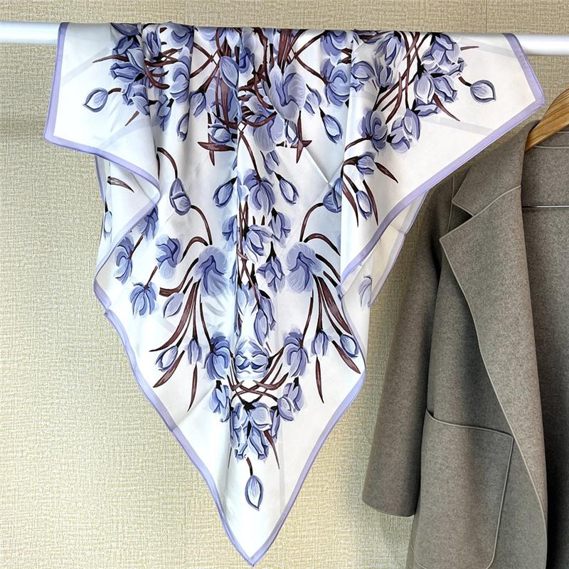 88*88cm 100% Mulberry Silk Retro Floral Garden Oil Painting Pattern Square Scarf Thin Sunblock Beach Towel Shawl Neckerchief
