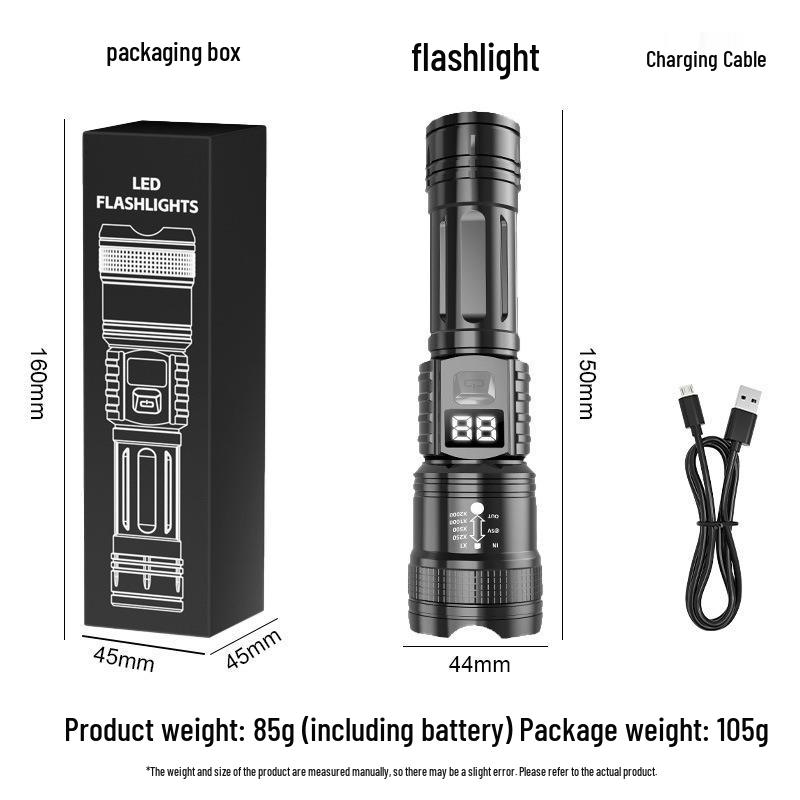 Portable USB Rechargeable High-Brightness LED Flashlight for Outdoor and Emergency Use