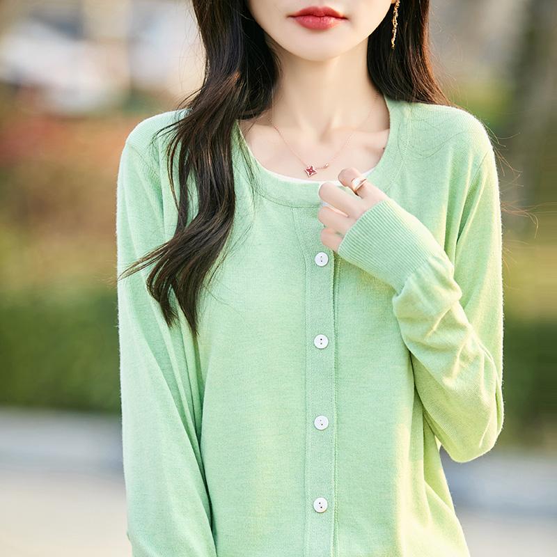 Women's Lightweight 50% Wool 50% Mulberry Silk Cardigan - 4-Season Versatile Knitwear for All-Year Comfort & Style