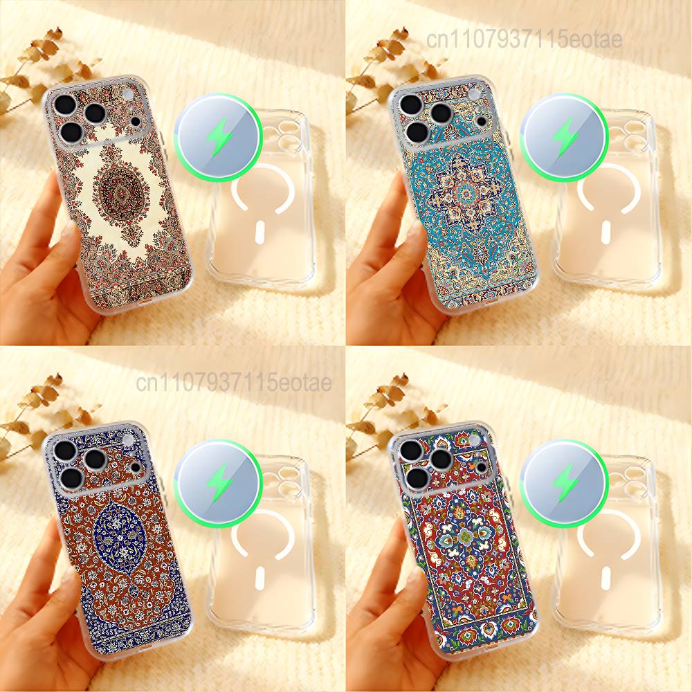 ВИНТАЖНЫЙ ПЕРСИДСКИЙ УЗОР Ковер Для iPhone 11,12,13,14,15,17,16,Pro,Plus,E,Max,Air,Mini Прозрачный Магнитный Матовый Чехол