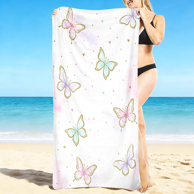 1Pc Butterfly Watercolor Background Beach Towel, Quick Dry, Multi-Use for Beach Pool Gym Yoga Home Travel, Christmas, Halloween, Xmas Gift Em92856