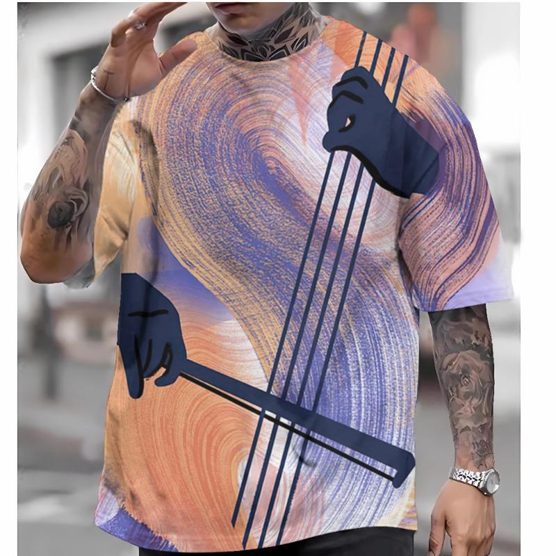 Футболка с коротким рукавом с принтом гитары 3D, мужская летняя повседневная мужская футболка, уличная модная мужская одежда, свободные футболки большого размера 2025
