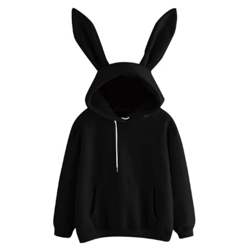 Осень-зима женские толстовки с капюшоном Kawaii Rabbit Ears Fashion Hoody Casual Colors Solid Color Теплая толстовка с капюшоном для женщин