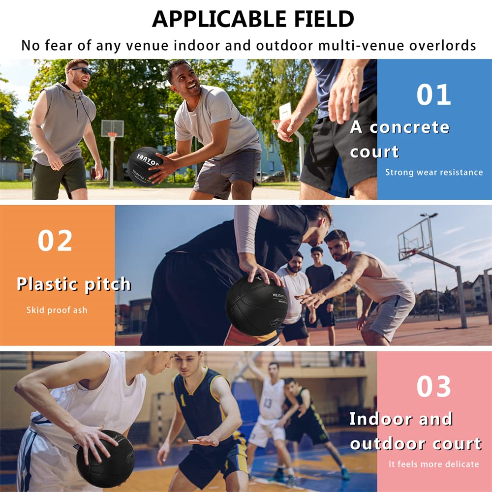 YANYODO Баскетбольный мяч 7-го размера Тяжелый вес Кожа ПУ Тренировка навыков Практика Использование Студенческий подарок Черный Нет. Уличный/В помещении Взрослый/Старшая школа/Колледж 1.0кг