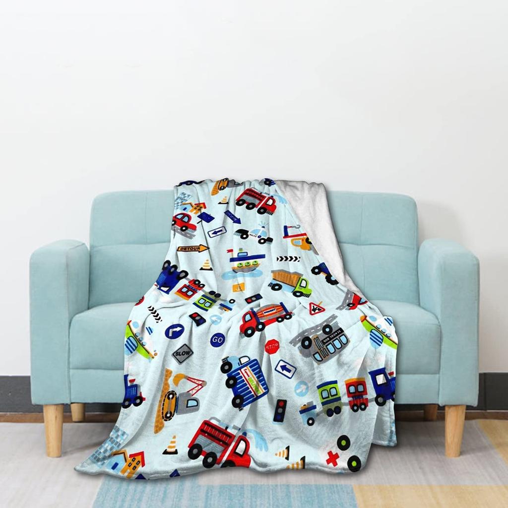 Синий плед Monster Truck Cartoon Cars Flannel Пледы для детей и мальчиков на все времена Трек Кровать Диван Одеяло King Queen Size