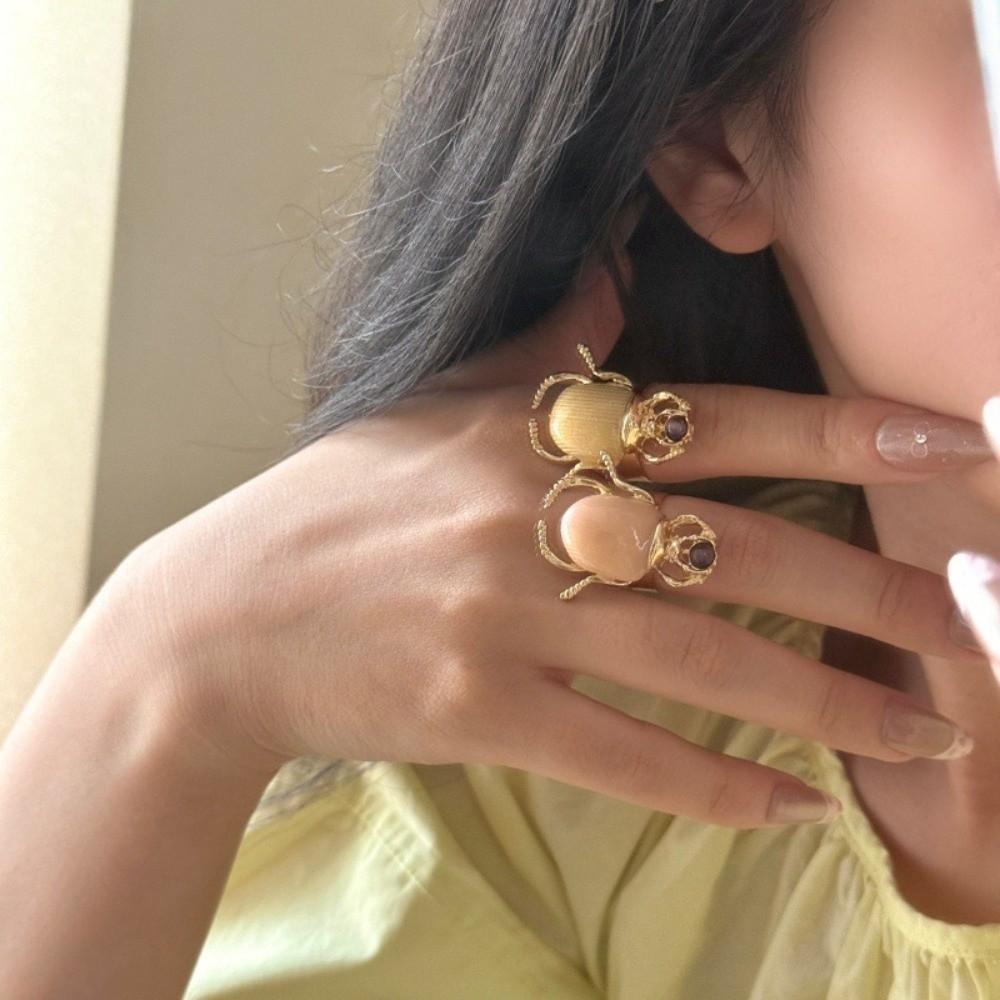 Макаронный цвет Ретро Кольцо с насекомым Панк стиль Эмалевое кольцо с жуком Дерзкий вид Кольцо-открывашка с жуком Пара