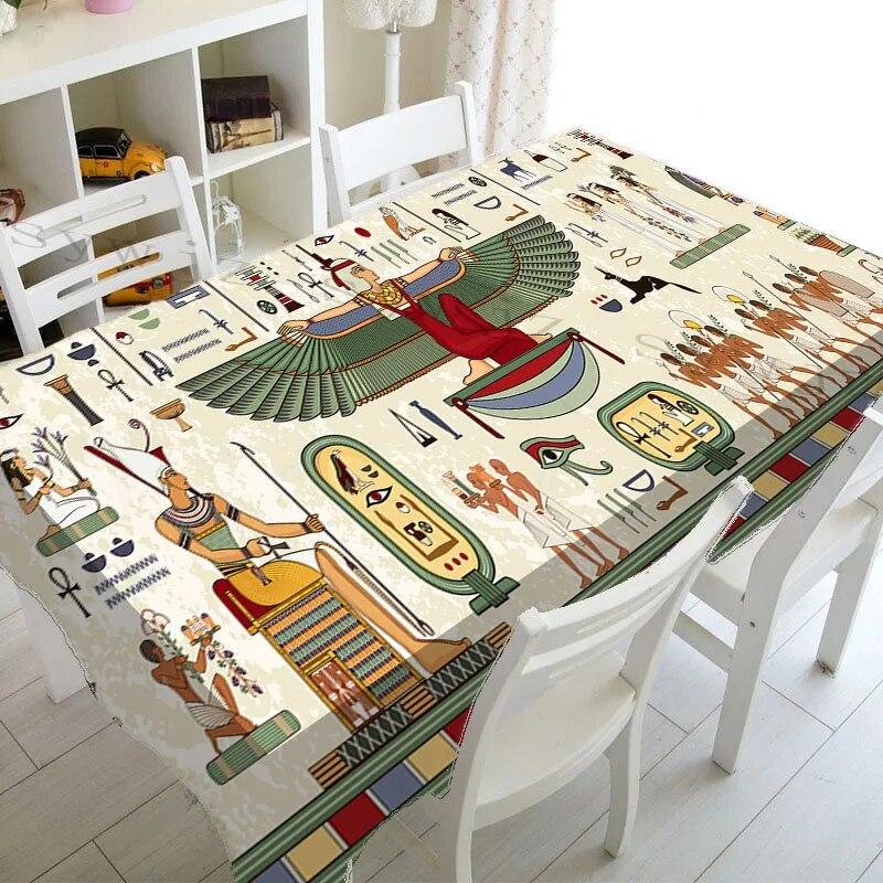 Vintage Indian Ancient Egypt Print Rectangle Tablecloth ,Kitchen Decor Waterproof Tablecloth Holiday Wedding Party Accessories