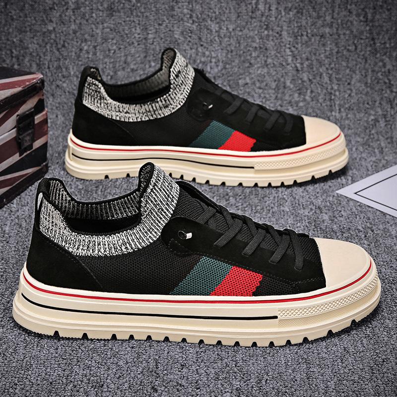 2024 Новые мужские повседневные туфли весна-лето полосатые уличные крутые мужские туфли для скейтбординга на плоской подошве дышащие трикотажные мокасины без застежек