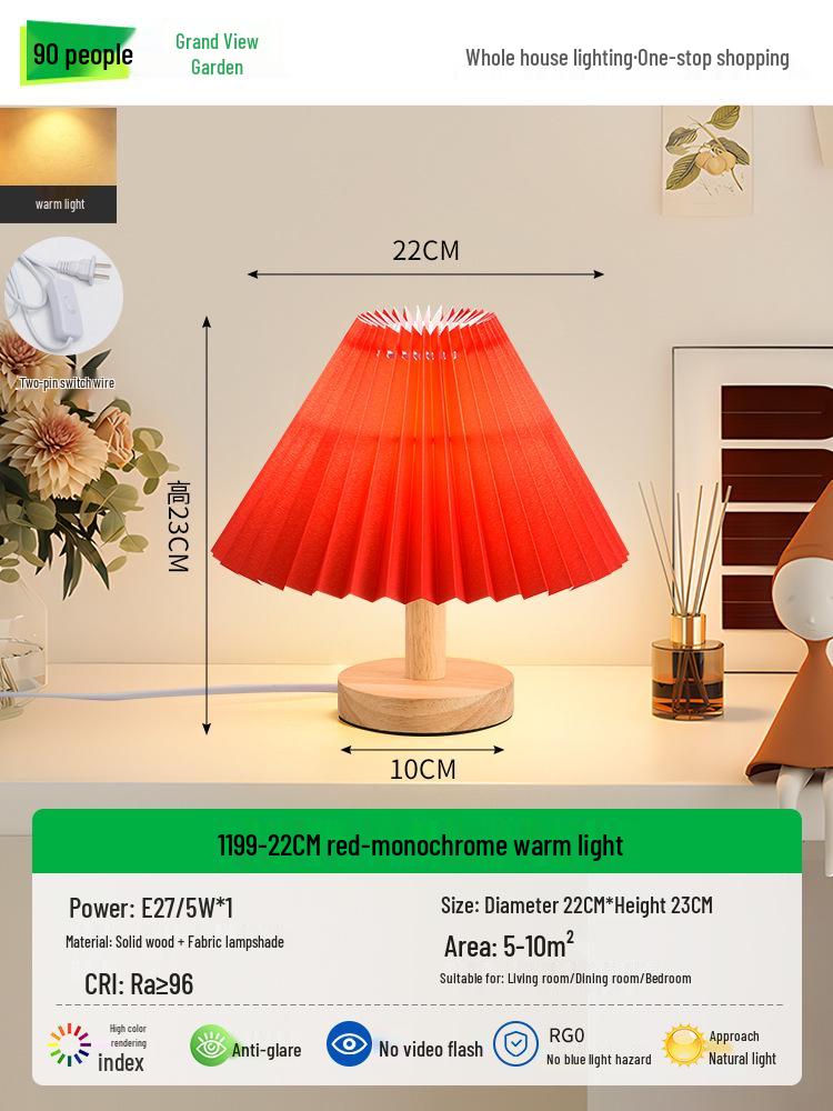 Nordic Retro Pleated Night Light: Bedroom Bedside Table Lamp with Internet Celebrity Style