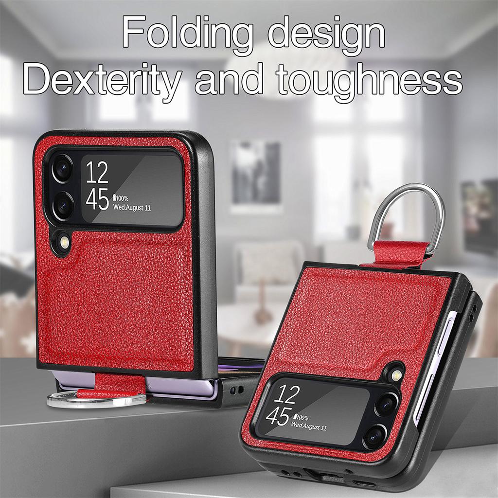 Матовый кожаный чехол для телефона с точным вырезом для Samsung Galaxy Z Flip 4 5g Flip4 Flip3 Flip 3, чехол для мобильного телефона с кольцом на палец