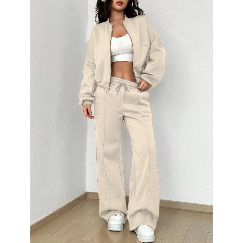 VEZFAA Женская мода повседневная весна осень однотонный принт длинный рукав О-образный вырез брюки брюки костюмы