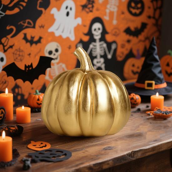 Halloween Pumpkin Ornament Fine Workmanship Hand-painted Pumpkin Art Piece Autumn Seasonal Home Decor