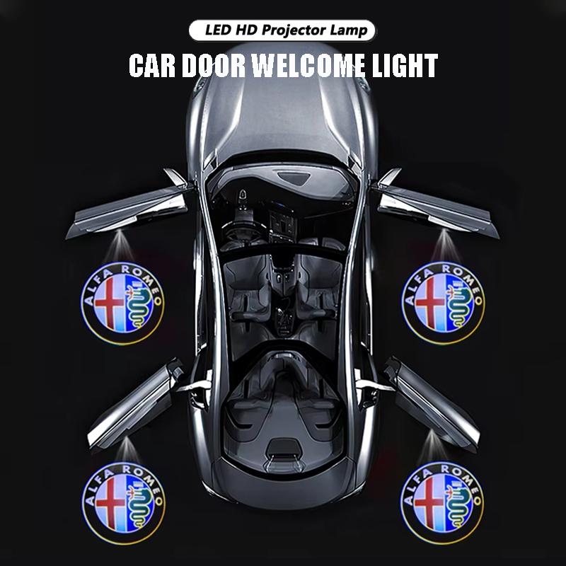 2026 Hot Sticker Car Door Wireless Welcome Light LED HD Projector Lamp  Decoration For Alfa Romeo 156 159 147 4C 8C 166 Giulia G