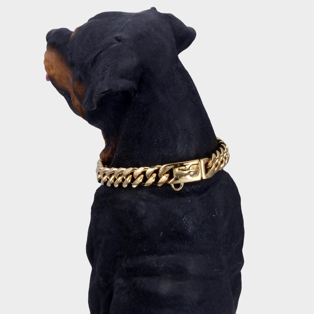 Золотая цепочка-колье для собак из нержавеющей стали, 15 мм, толстое кубинское звено для ошейника для собак Pitbull, ошейники для домашних животных, чихуахуа, Correa Perro