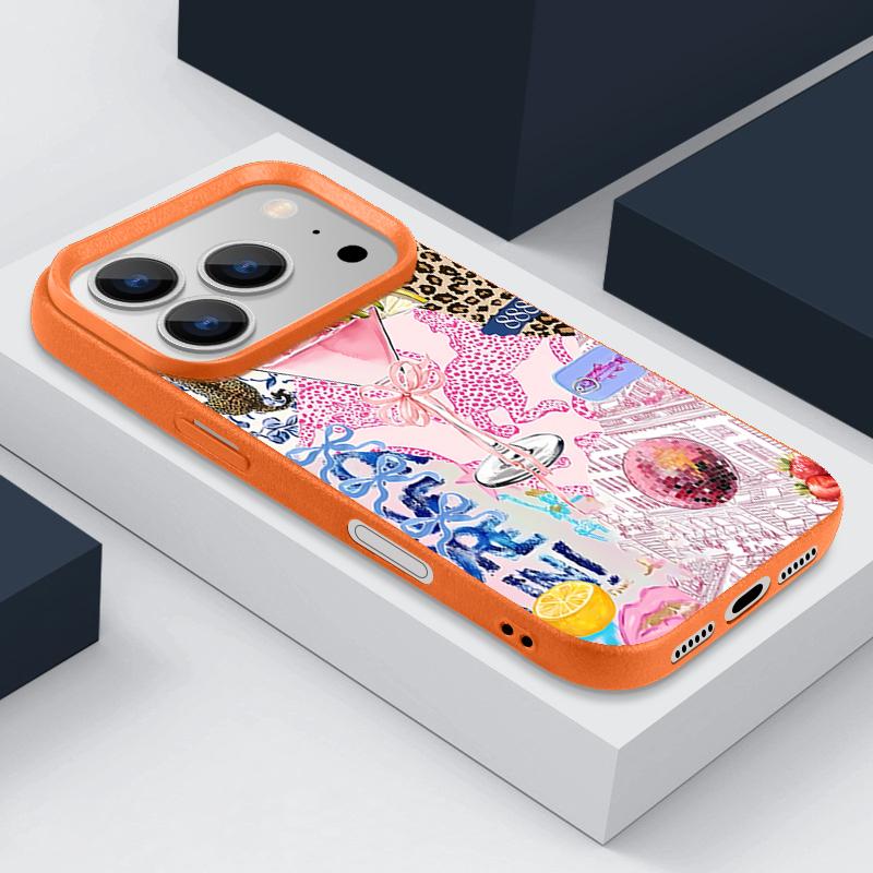 For iPhone 17 Pro Max Case Luxury Pink Goblet Bowknots Disco Ball Pattern Leather Texture Silicone Cover For iPhone 16 Pro Max 15 14 13 12 11 16E Air