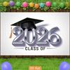 2D Class of 2026 Graduation Photography Backdrop Silver Metallic Number & Cap Party Background