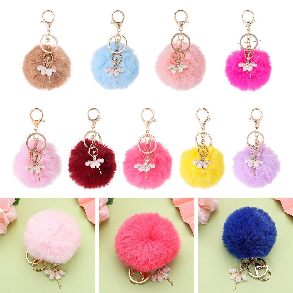 Accessories Faux Rabbit Fur Key Buckle Car Pendant Ballet Dancing Girl Keyring Angel Keychain