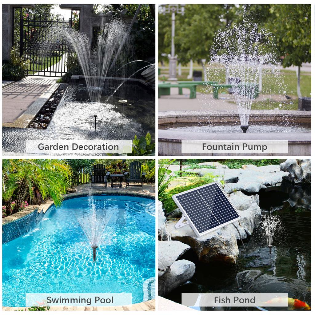 10W Solar Fountain Pump with Large Solar Panel 3 Nozzles Max. Water Height 100cm for Bird Bath Fish