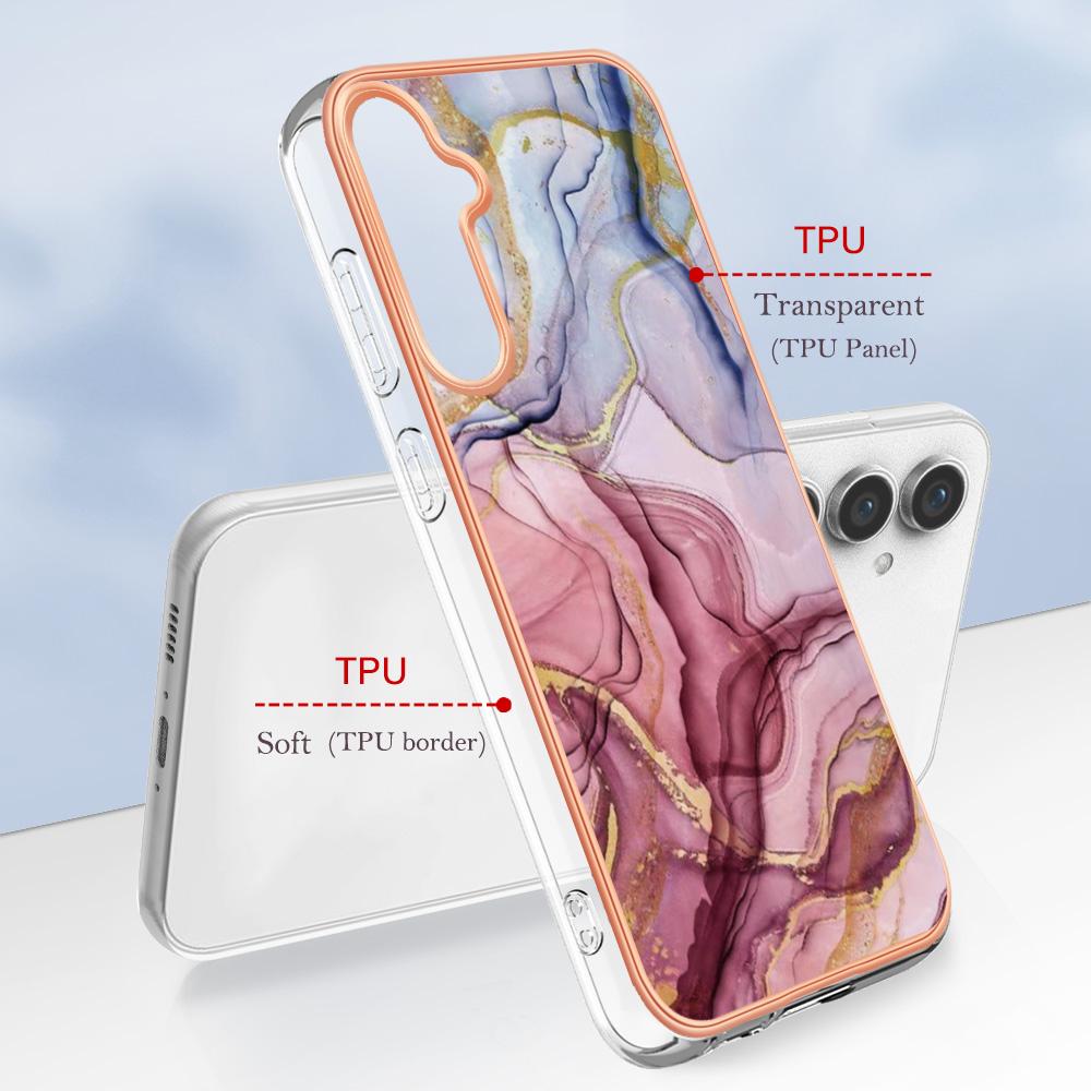 For Samsung Galaxy S24 FE TPU Case Marble Pattern 2.0mm Electroplating Phone Back Cover