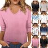 Women's V-neck 3/4 Sleeve  Printed Top Casual Everyday Top