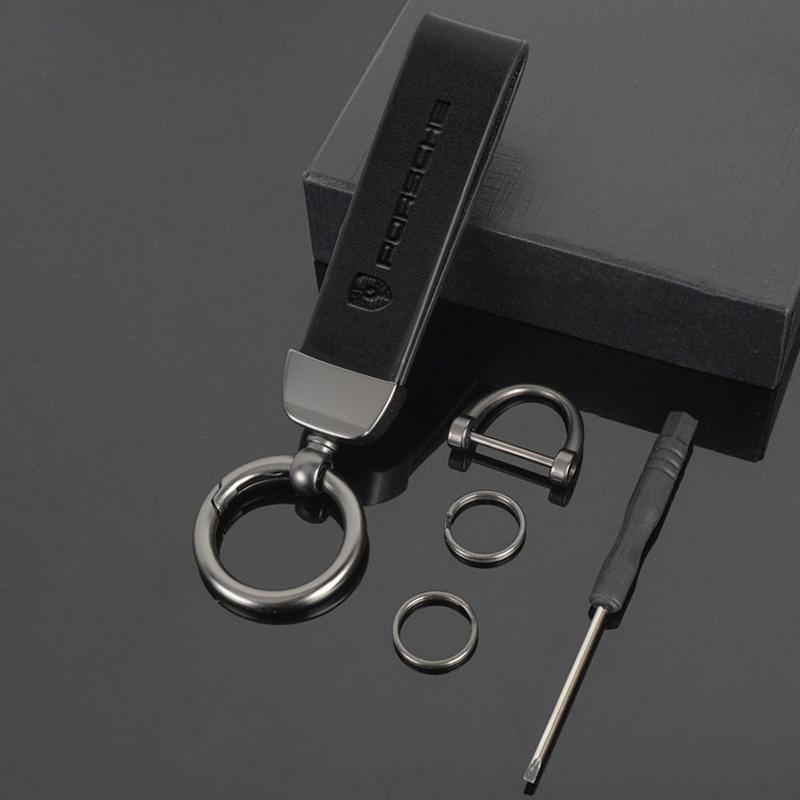 Leather KeychainFor Porsche Cayenne Panamera Macan 911 Taycan Boxster Cayman 918 Pajun Car Logo Key Chain Pendant Key Holder