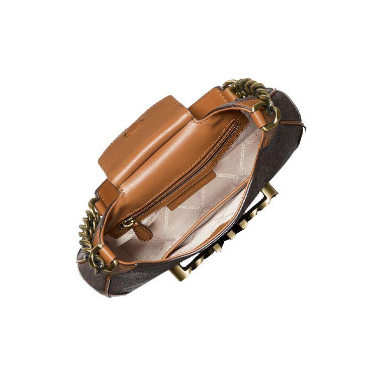 Michael Kors Mk Hally Винтажная Сумка на Плечо Кожаная с Блоками Цвета и Логотипом-Цепью Женская Сумка на Плечо Цвет Желудь-Коричневый 30F1A2HL1B-252