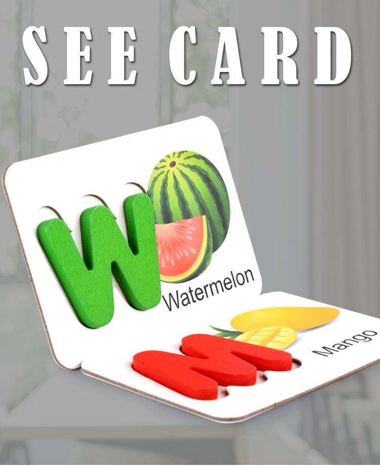 Wooden Montessori Fruits & Vegetables Alphabet Puzzle Cards for Early Childhood Education